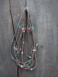 Turquoise Clay Beaded Necklace with Graduated Antique Copper-Finish Brass Beads