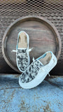 White Shoes with Black/White Cowhide