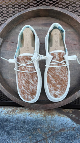 White Shoes with Brown/White Cowhide #1