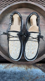 Black Shoes with White/Gold Crocodile Embossed Leather