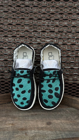 Kids Turquoise Cheetah Print Shoes